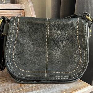 🗝️ Fossil Vintage Leather Messenger Flap Shoulder Bag Black Deep Green